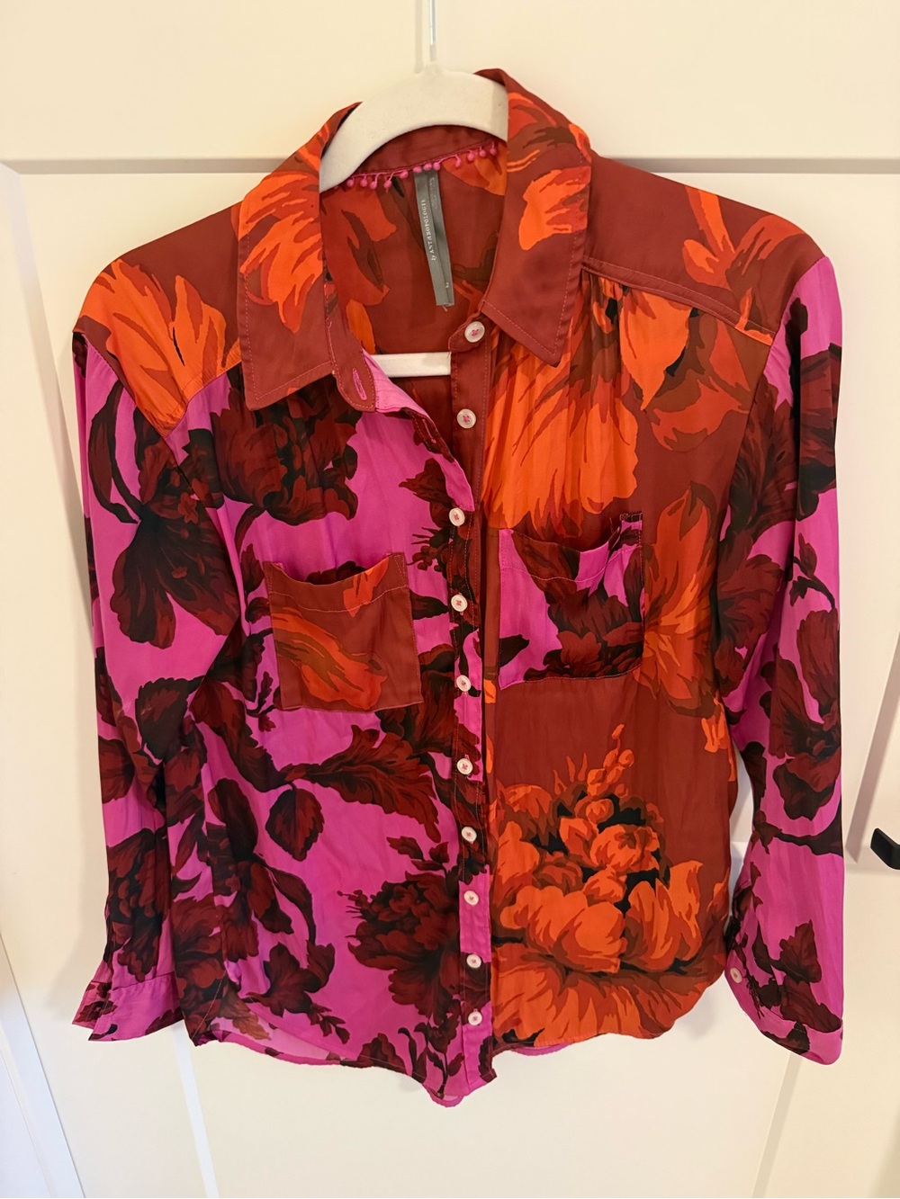 Anthropologie Alexandra Farmer Floral Button Down Blouse XS Pink Orange